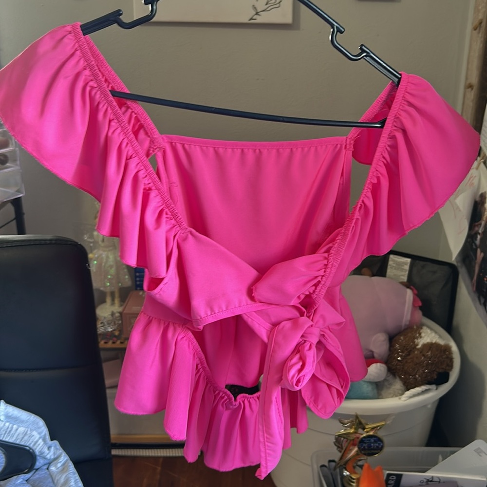 Pink Off-Shoulder Ruffle Top - Picture 2 of 3